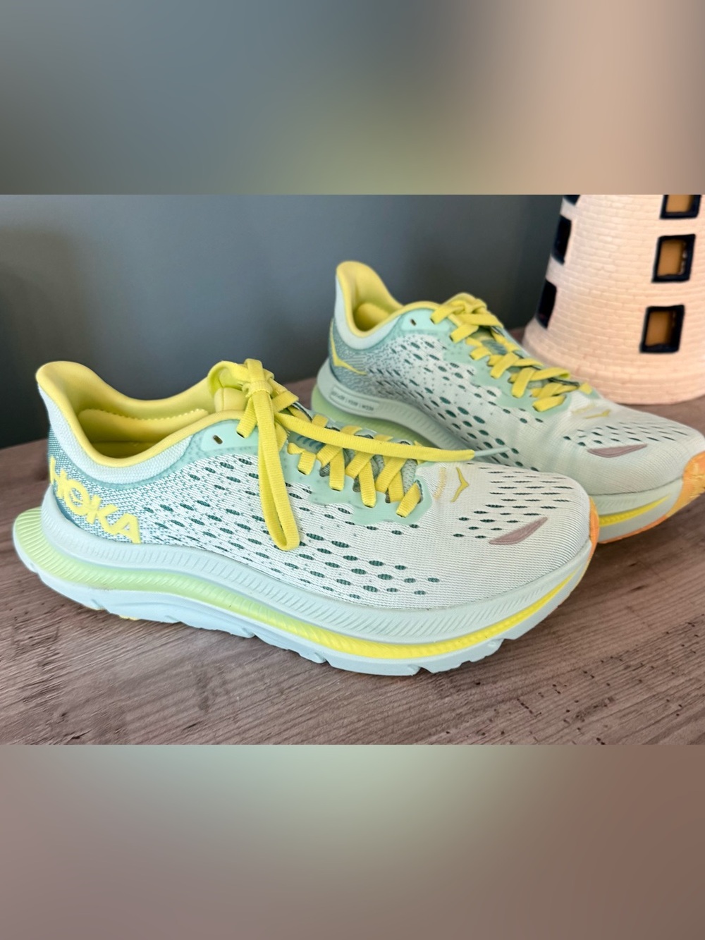 Hoka Women's Mint Green and Yellow Running Shoes